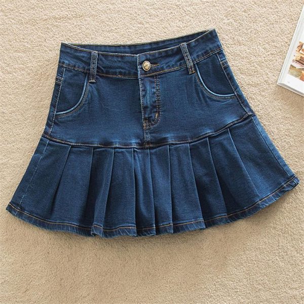 Denim Skirt With Ruffles Plus Size Jeans High Waist Pleated Bottom Online
