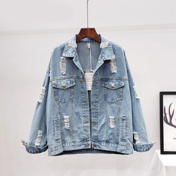 Denim Jacket Sequin Floral Appliques Embroidery Long Sleeve Outerwear Sale - Image 5