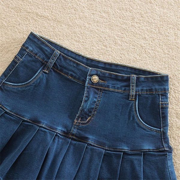Denim Skirt With Ruffles Plus Size Jeans High Waist Pleated Bottom Online - Image 4