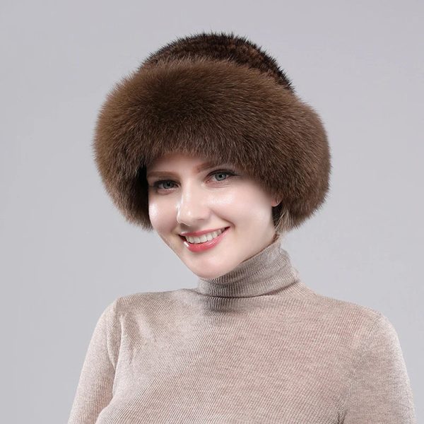 Soft Genuine Fur Hats Women Winter Knitted Bomber Hat Natural Fur Sale - Image 3