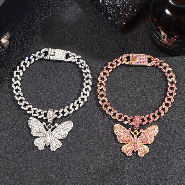 Bling Rhinestone Butterfly Cuban Anklets Bracelet Chunky Cuban Anklet Cheap - Image 4