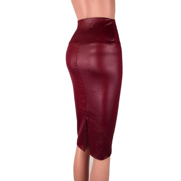 Back Split Women Skirt Black Bodycon Skirt High Waist PU Leather Skirt Online - Image 4