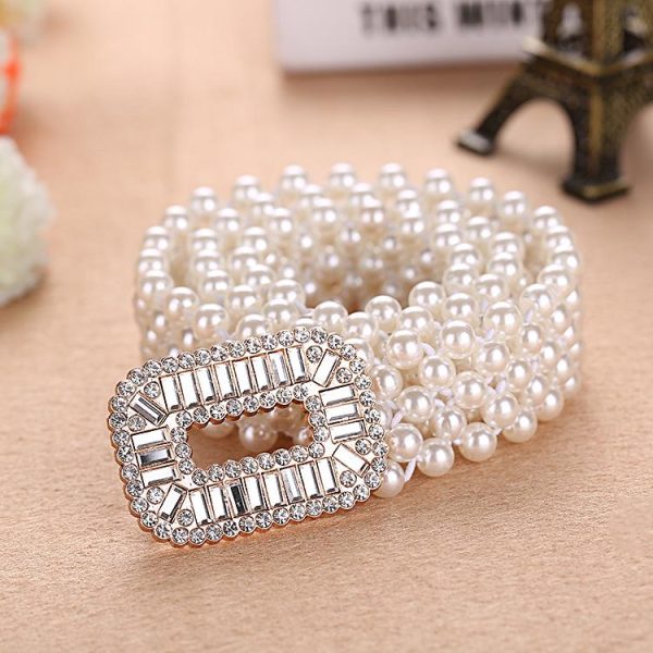 Elegant Metal Pearl Elastic Belt Buckle Chain For Women Hot on Sale - Image 3