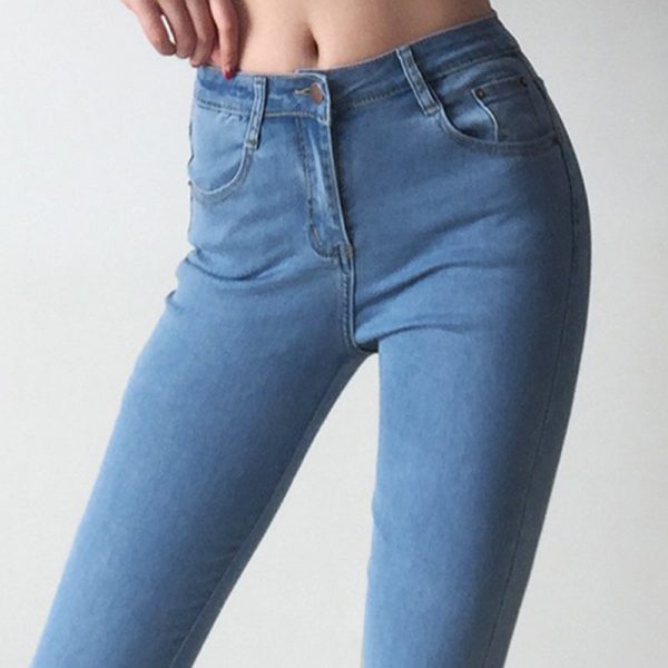 High Waisted Jeans Woman Stretchy Denim Trousers Skinny Pencil Jeans on Sale - Image 3