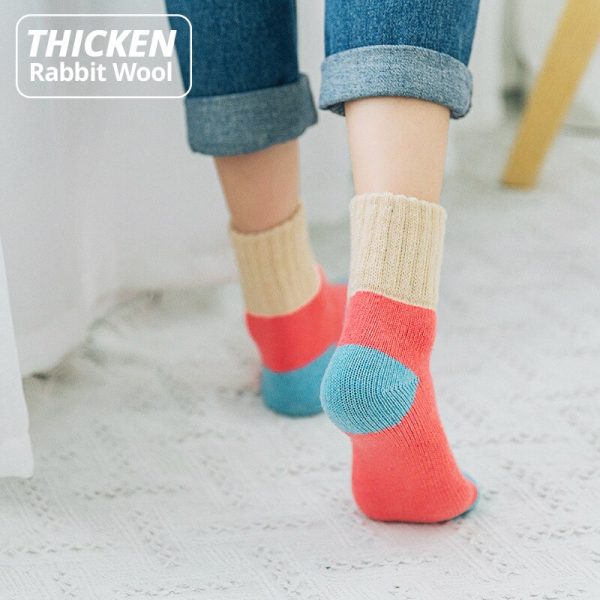 5 Pairs Women Winter Socks Vintage Patchwork Rabbit Wool Cotton Socks For Discount - Image 3