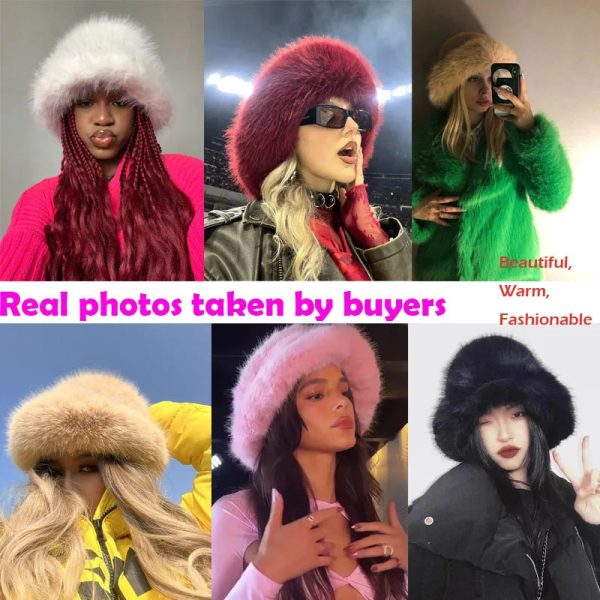 Fluffy Faux Fur Bucket Hats Women Warm Thick Plush Winter Hat Online Hot Sale - Image 3