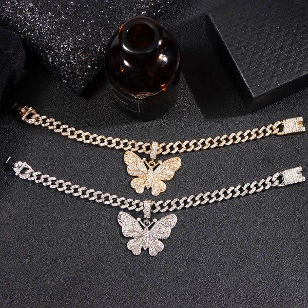 Bling Rhinestone Butterfly Cuban Anklets Bracelet Chunky Cuban Anklet Cheap - Image 5