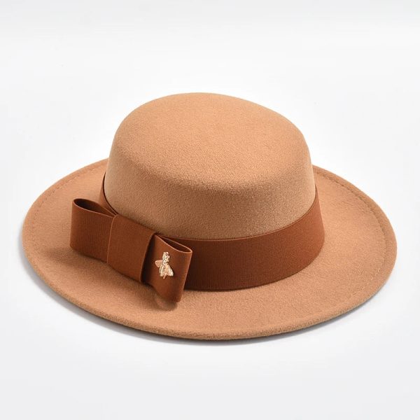 Fedora Hat for Women Elegant Flat Top Bow Jazz Hat Chapeau Femme For Cheap - Image 5