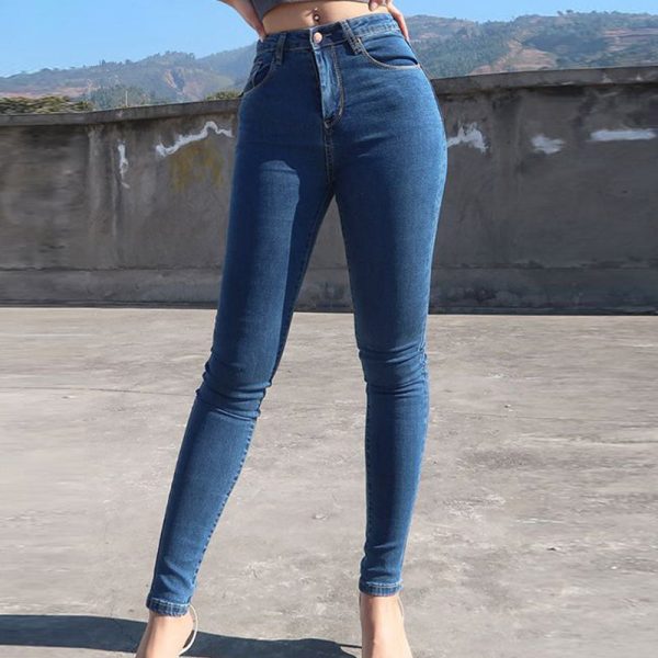 High Waisted Jeans Woman Stretchy Denim Trousers Skinny Pencil Jeans on Sale - Image 2