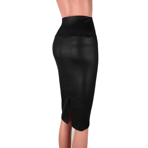 Back Split Women Skirt Black Bodycon Skirt High Waist PU Leather Skirt Online - Image 5