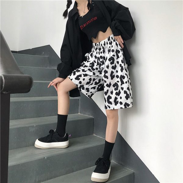 White Cow Women Shorts Elastic High Waist Wide Leg Women Shorts Sale - Image 2
