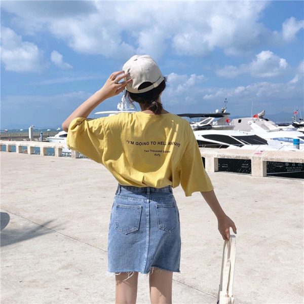 Denim Skirt Women Blue Solid Casual High Waist A Line Denim Skirt on Sale - Image 2