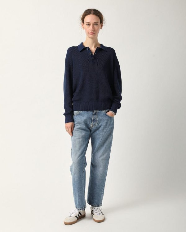 LS Slouchy Polo - Navy Online Hot Sale - Image 5