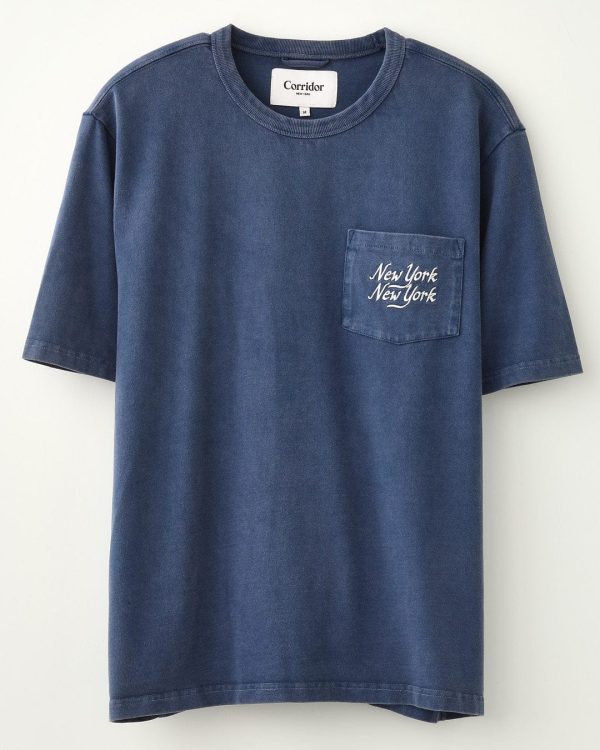 Organic NY Script Tee - Navy Cheap